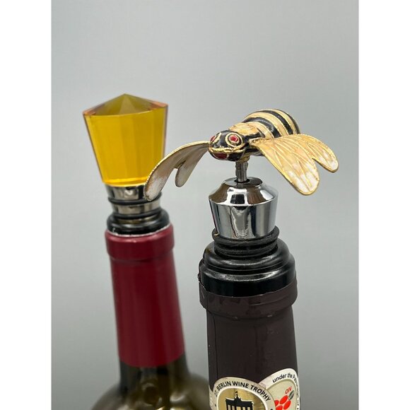 Pottery Barn Bee Wine Bottle Stoppers Enamel Amber Color Summer - Picture 3 of 16